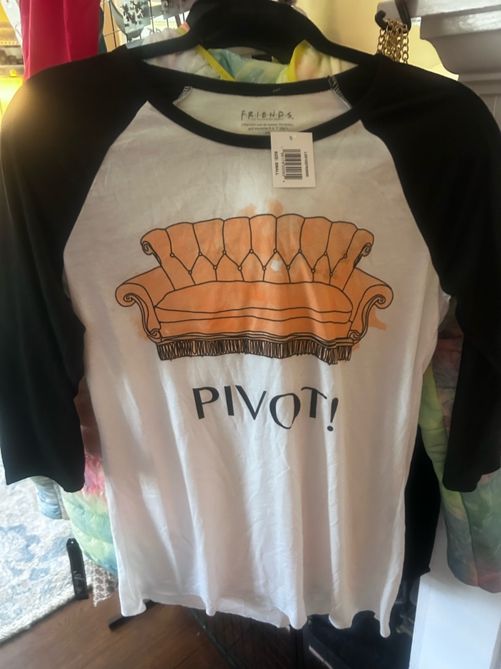 FRIENDS Black and White Ringer Tee with Yellow Trim, S/M